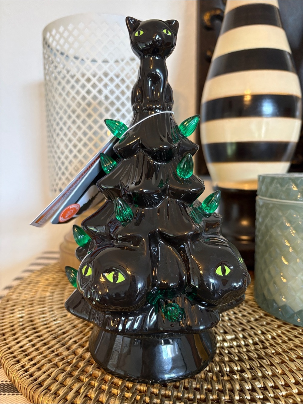 🆕Ceramic Black Cat Light Up Halloween Tree